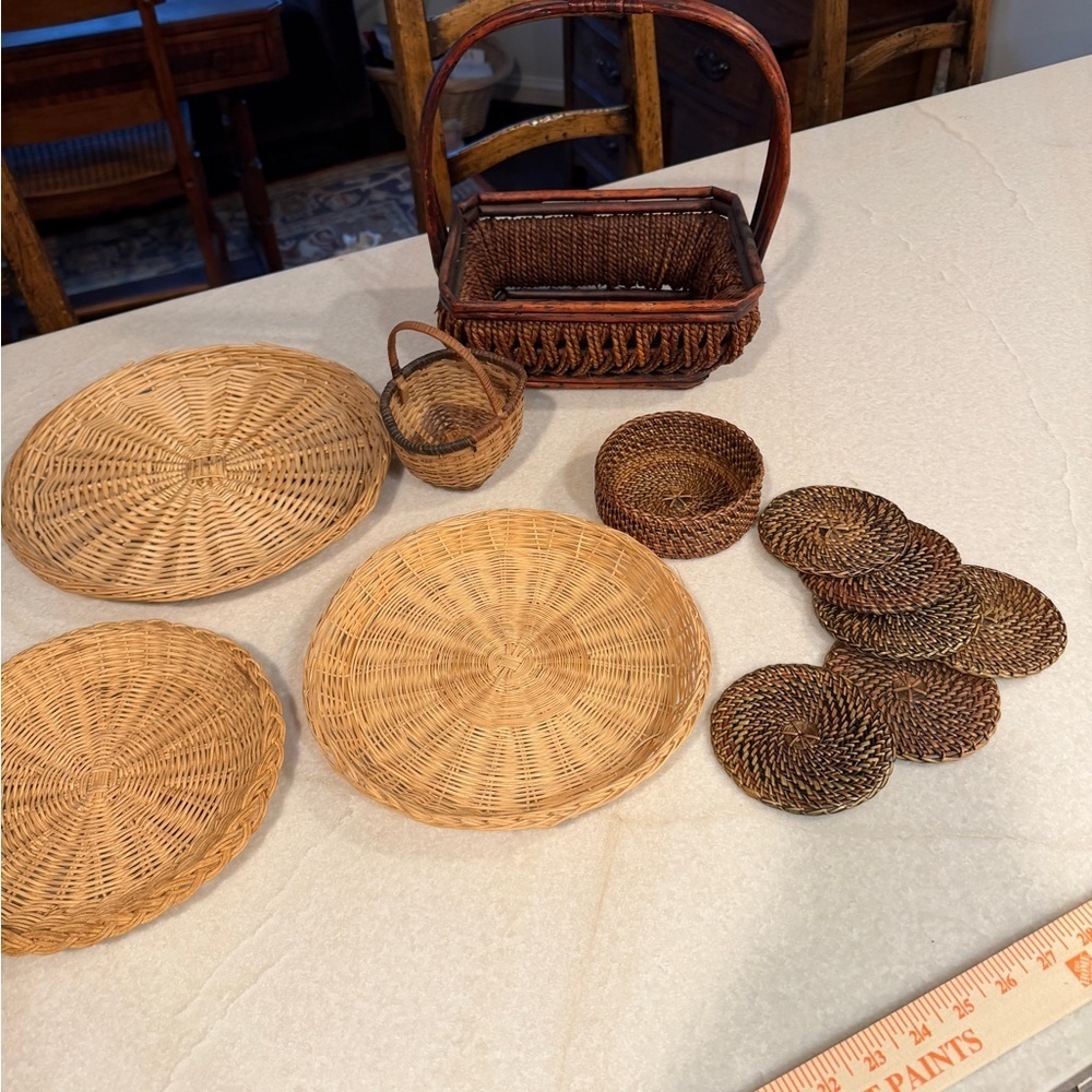 Vintage Handcrafted Wicker Bohemian rustic decor bundle